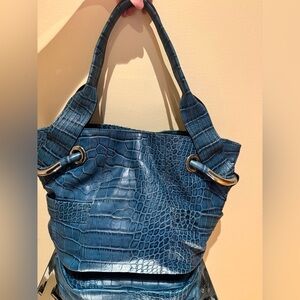 B. Makowsky Blue Shoulder Bag with Crocodile Texture